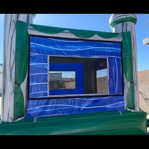 Bounce house castle with movie screen